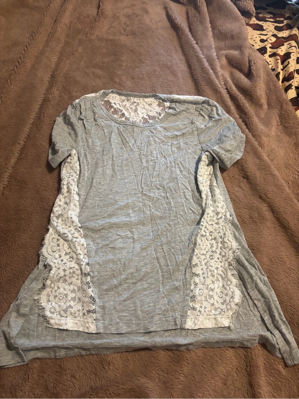 Gray Tee with White Lace Inset